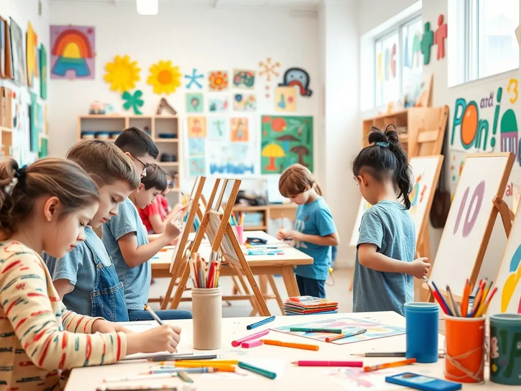 A workshop in progress, with participants actively engaged in creating art, guided by experienced instructors at FAM.